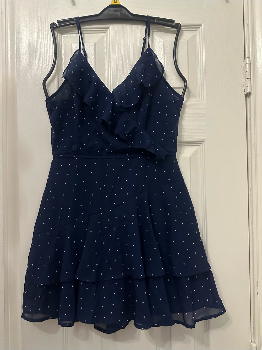 Japna Navy Blue Polka Dot Ruffle Tiered Dress